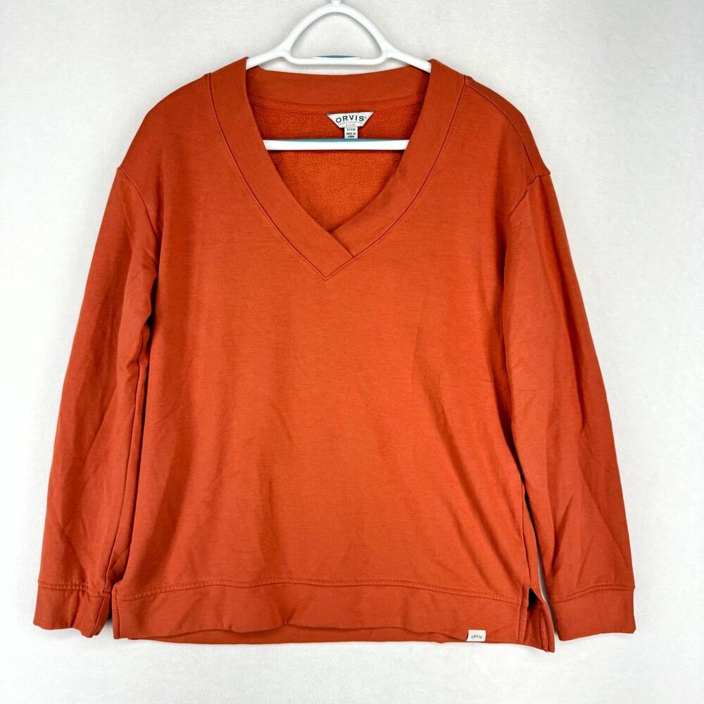 Orvis Light Red V-Neck Fleece Lined Modal Cotton Long Sleeve Womens‎ Size S